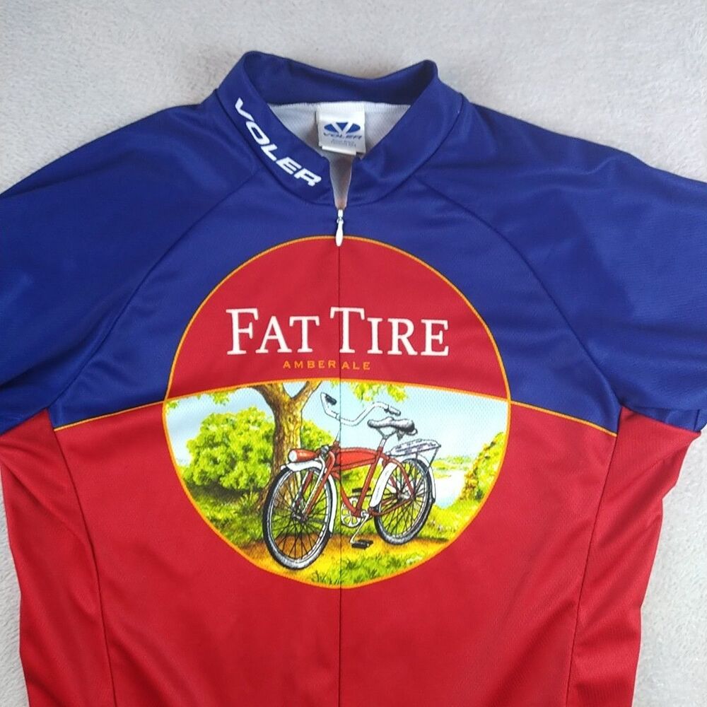 Voler Fat Tire Cycling Jersey Mens Medium New Belgium Brewing USA Made Zip 2 Hem
